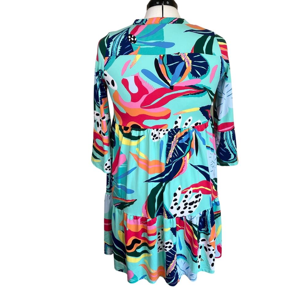 Mary Square Sz M Laguna Dress in Tropical Floral Print Tiered Babydoll Mini - Picture 10 of 16